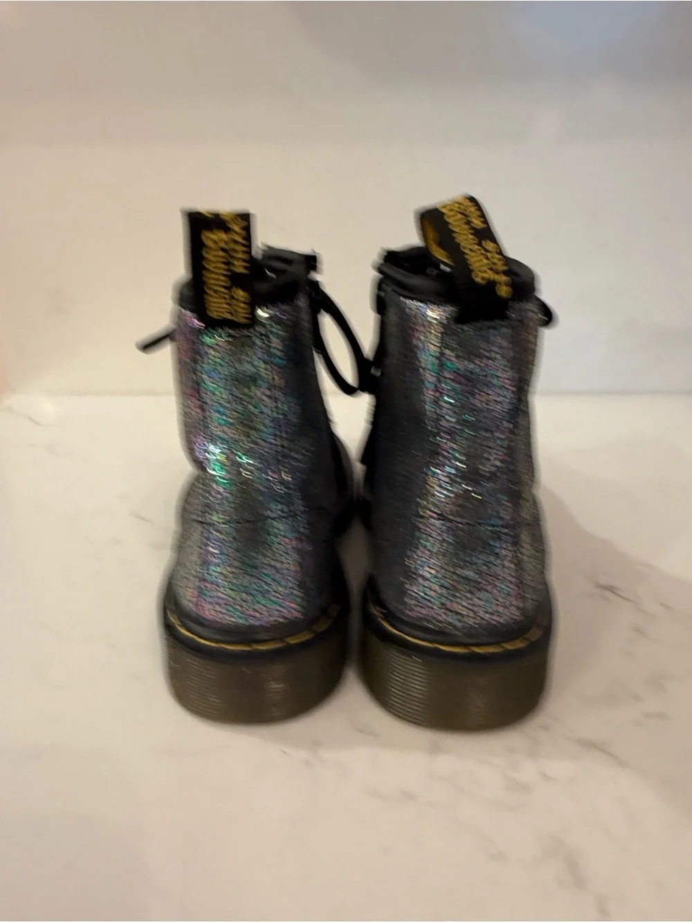 Dr. Martens Kids Iridescent Holographic Black Lace-Up Boots